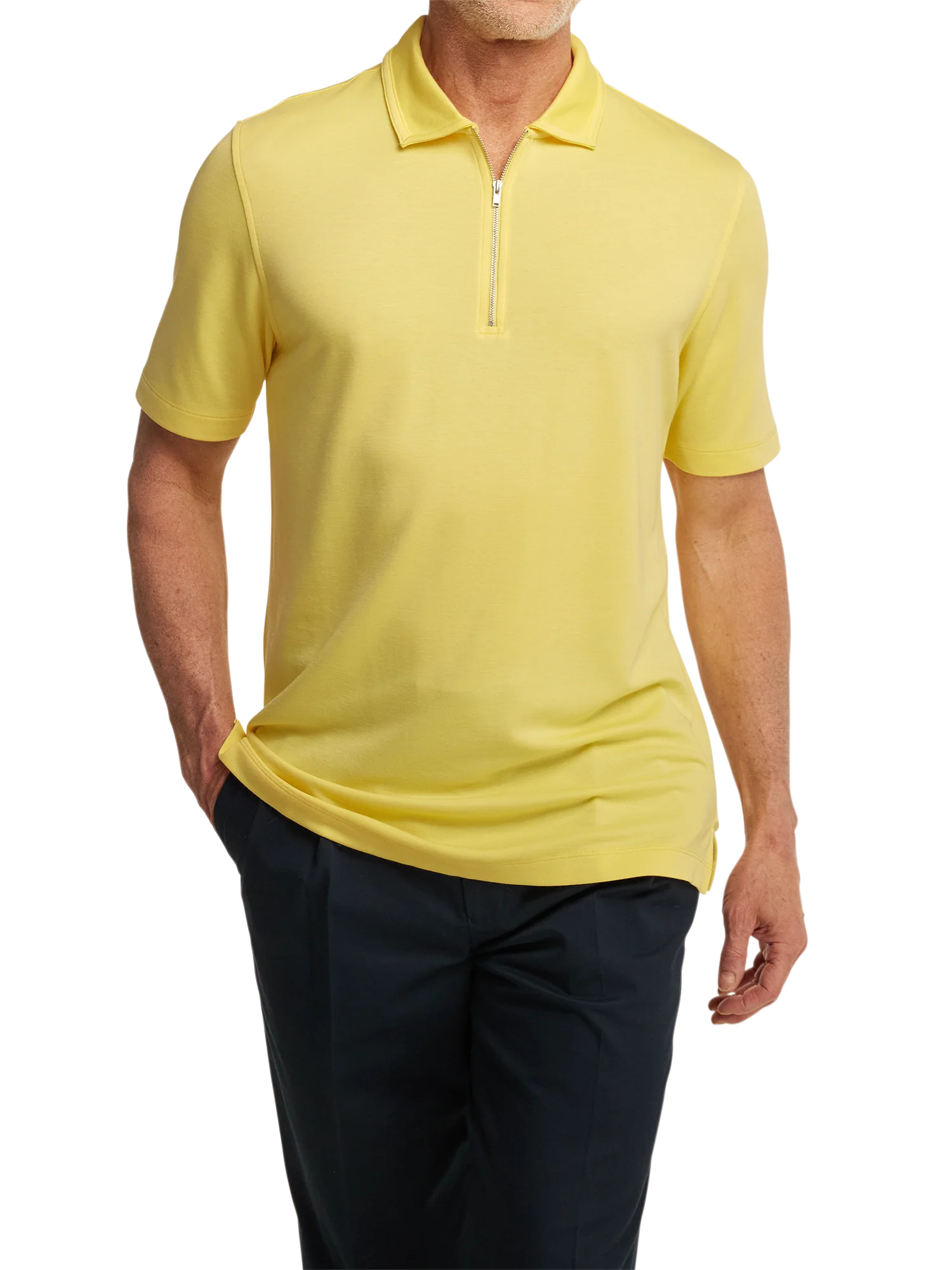 Lyocell Blend Quarter Zip Polo - Yellow - Image 2