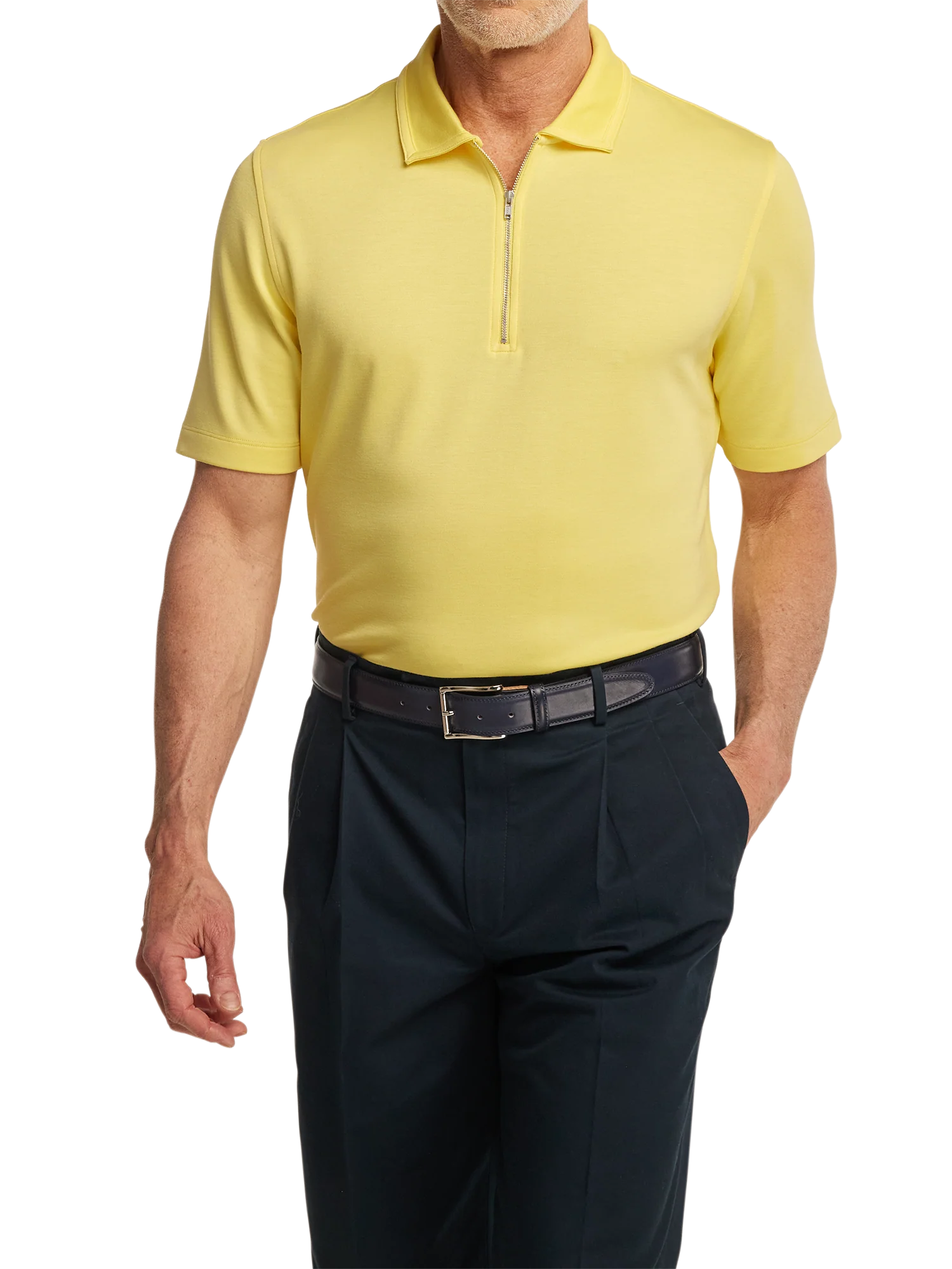 Lyocell Blend Quarter Zip Polo - Yellow - Image 5