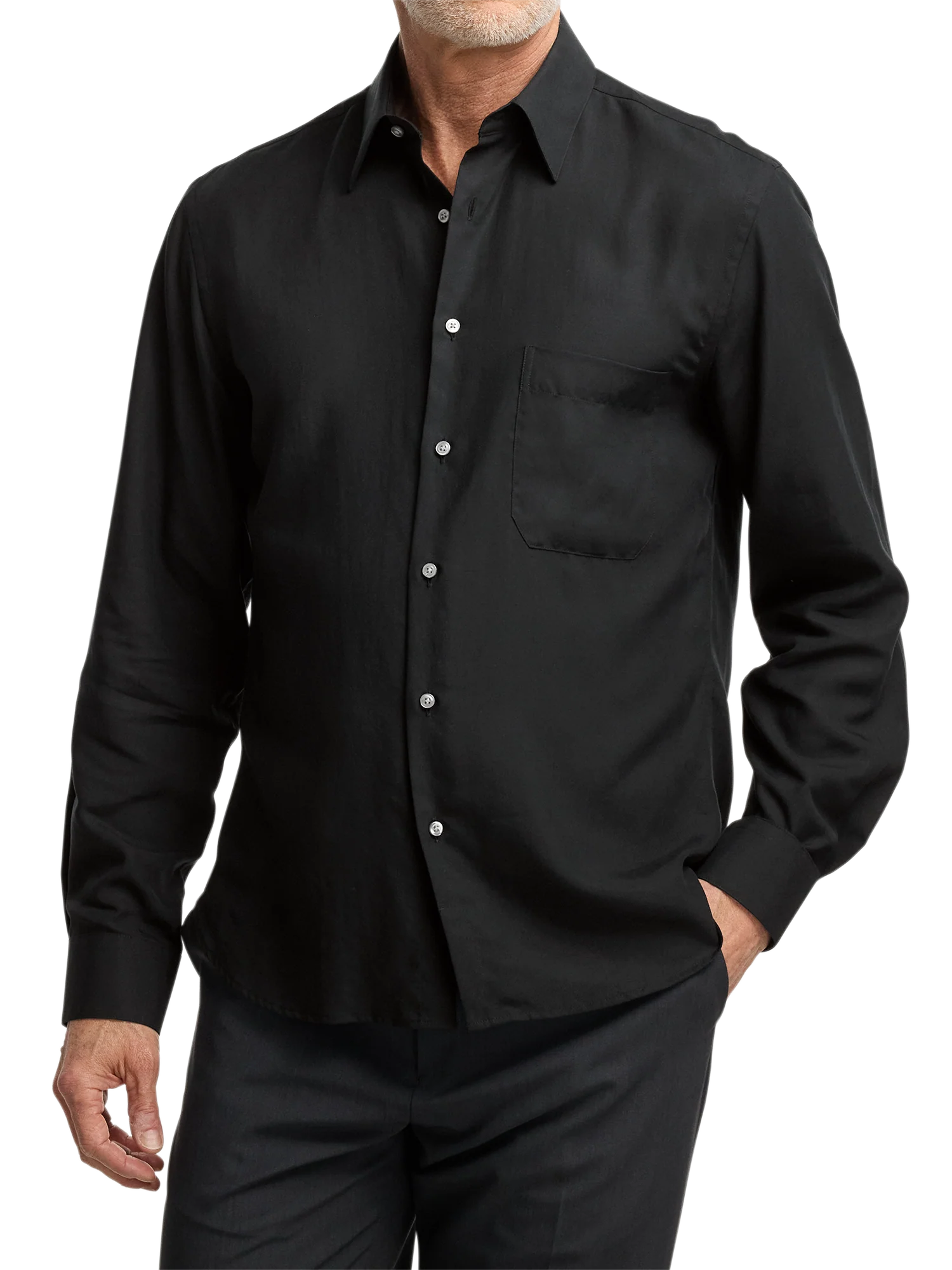 Lyocell Solid Casual Shirt - Black - Image 2