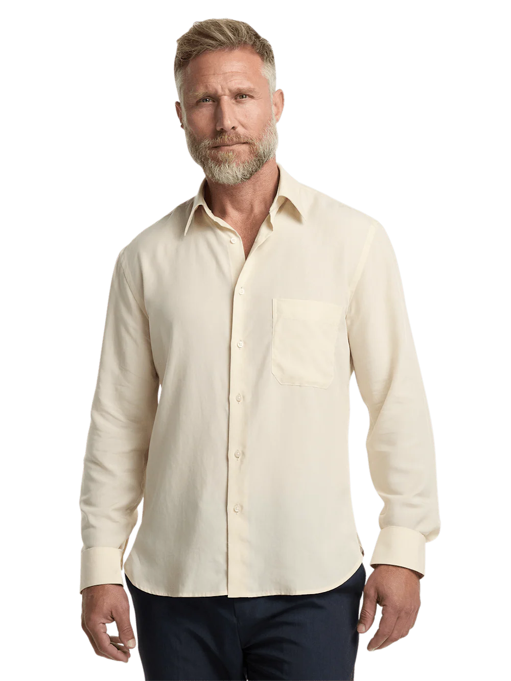 Lyocell Solid Casual Shirt - Ivory - Image 2