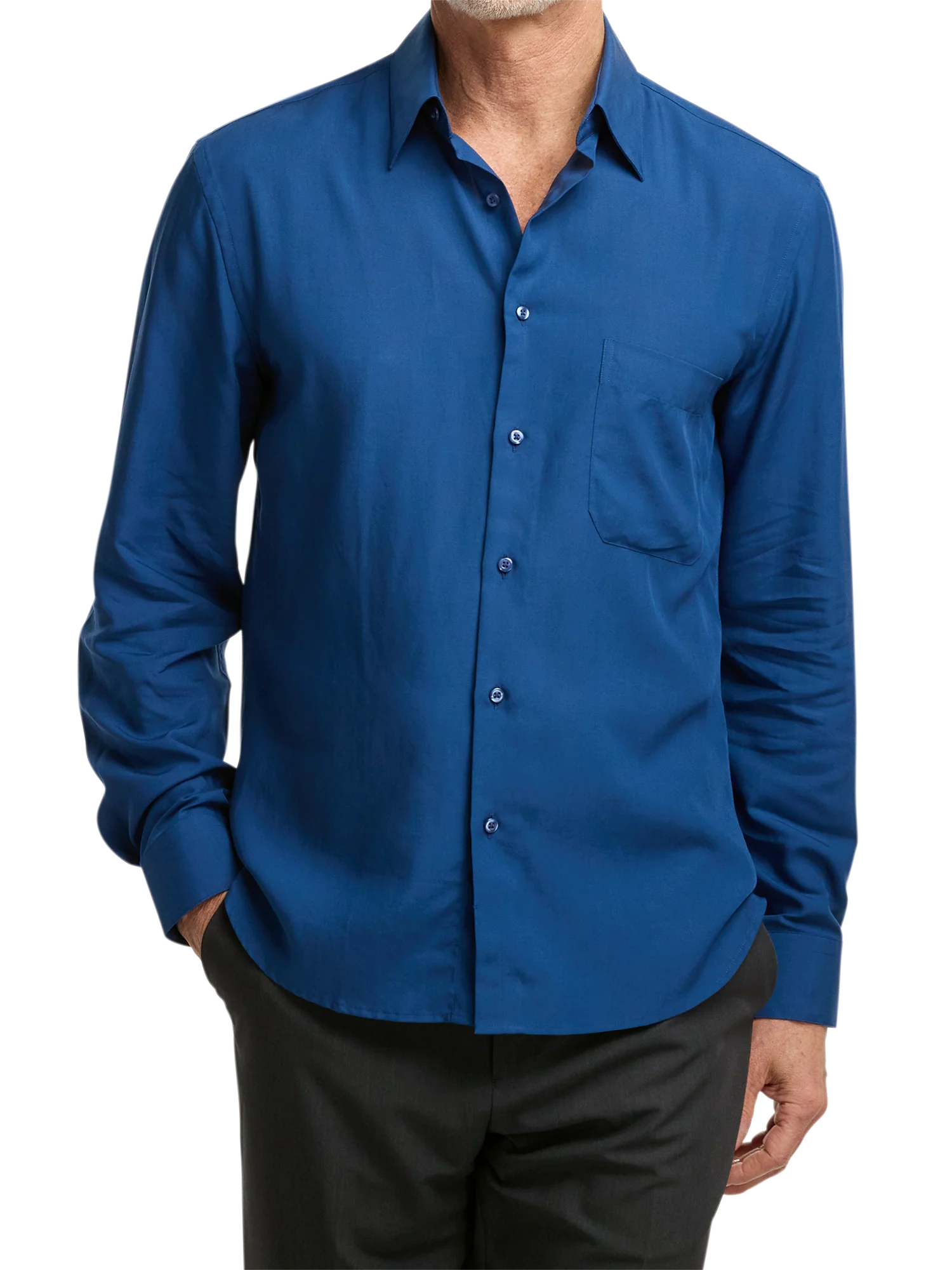 Lyocell Solid Casual Shirt - Blue - Image 2