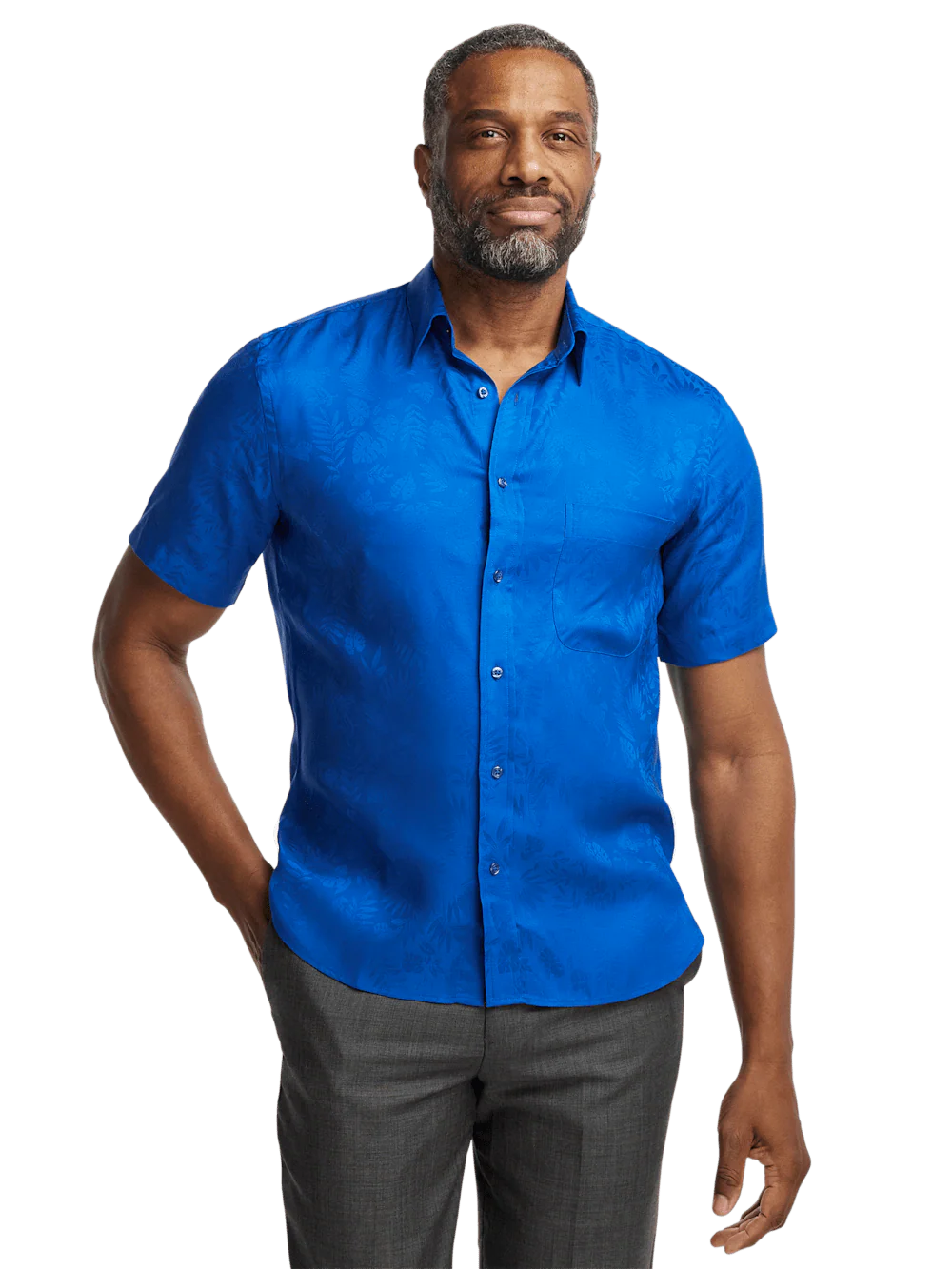 Lyocell Solid Jacquard Casual Shirt - Blue - Image 2