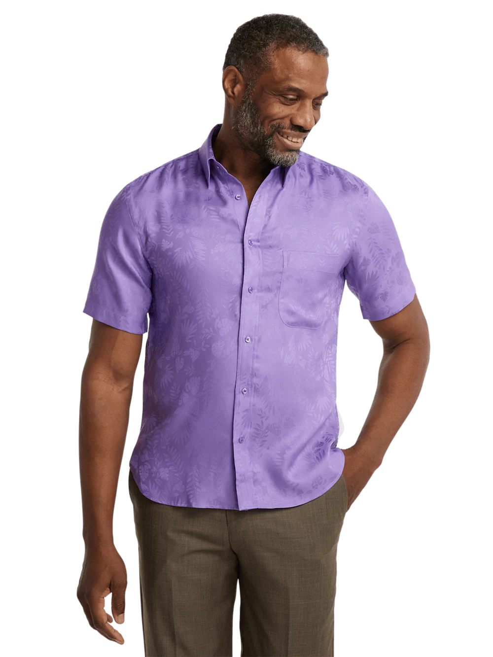 Lyocell Solid Jacquard Casual Shirt - Lavender - Image 2