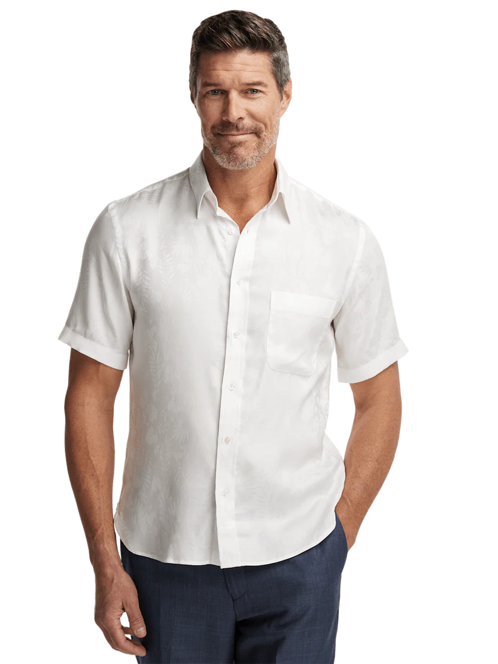 Lyocell Solid Jacquard Casual Shirt - White - Image 2