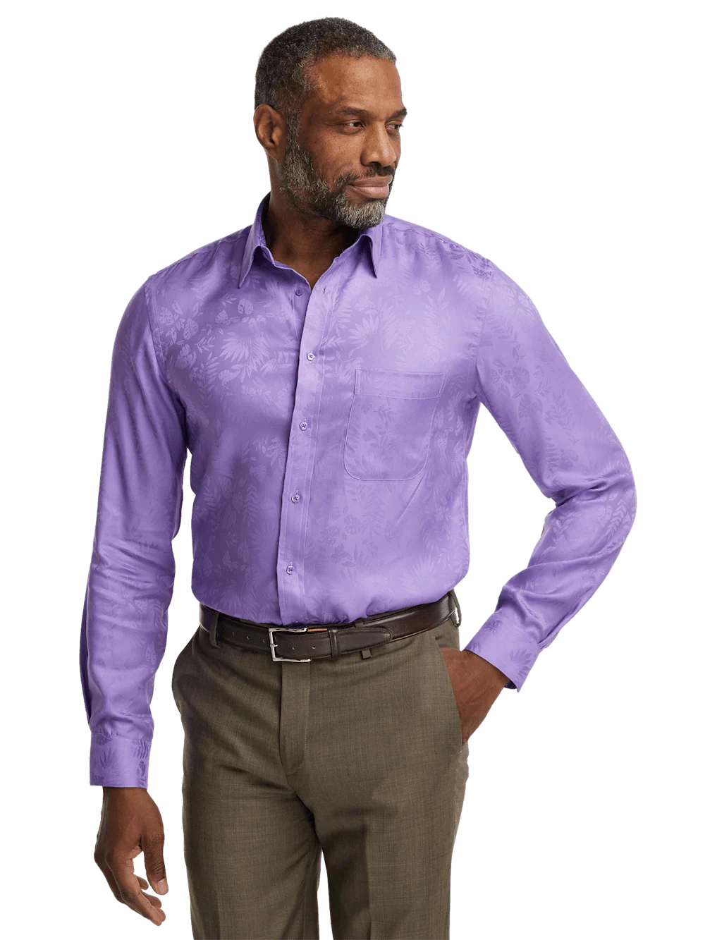 Lyocell Solid Jacquard Casual Shirt - Lavender - Image 3