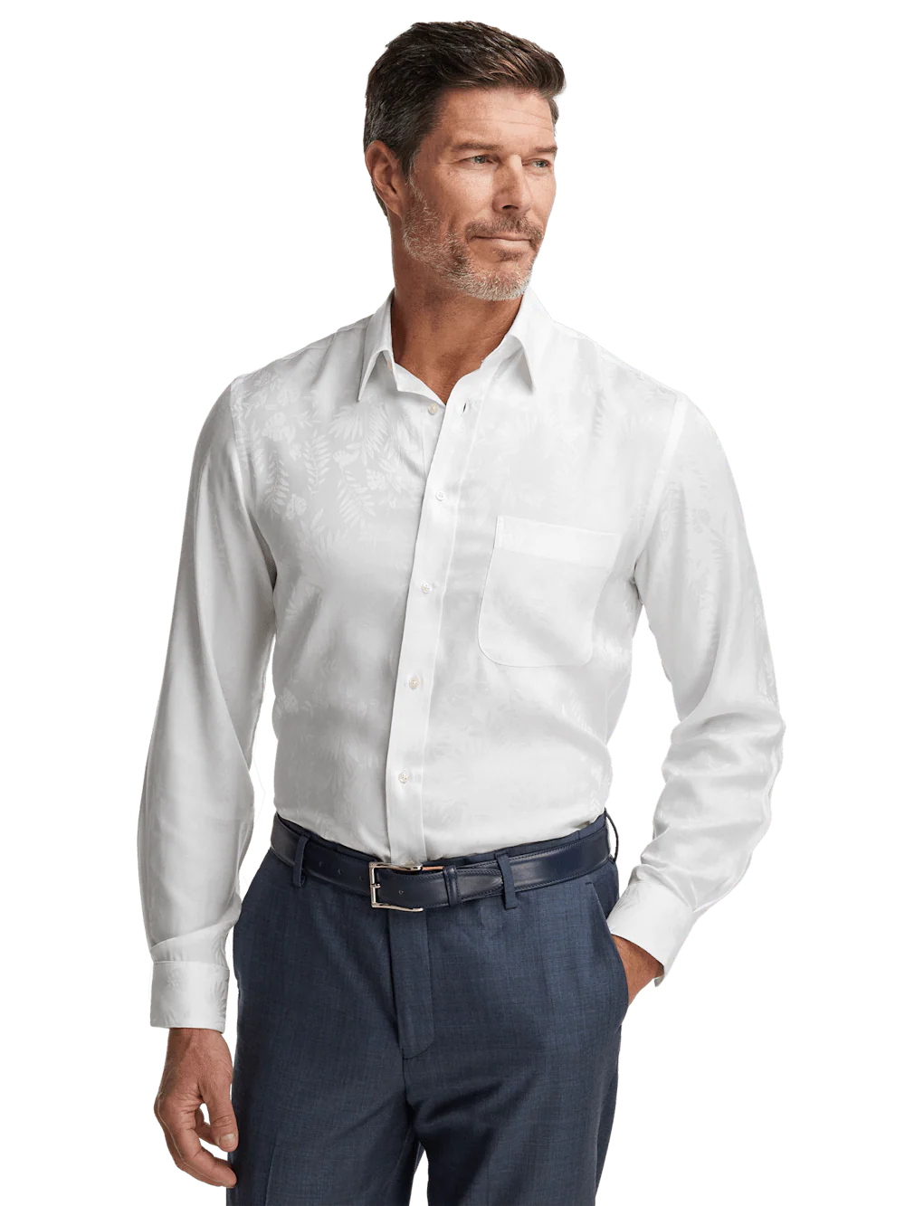 Lyocell Solid Jacquard Casual Shirt - White - Image 2