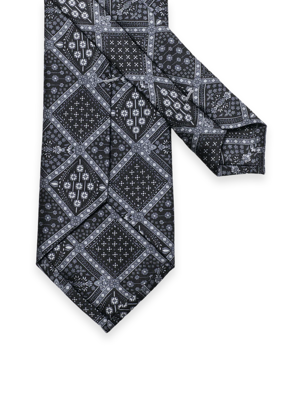 Medallion Printed Italian Silk Tie - Black/grey - Image 3