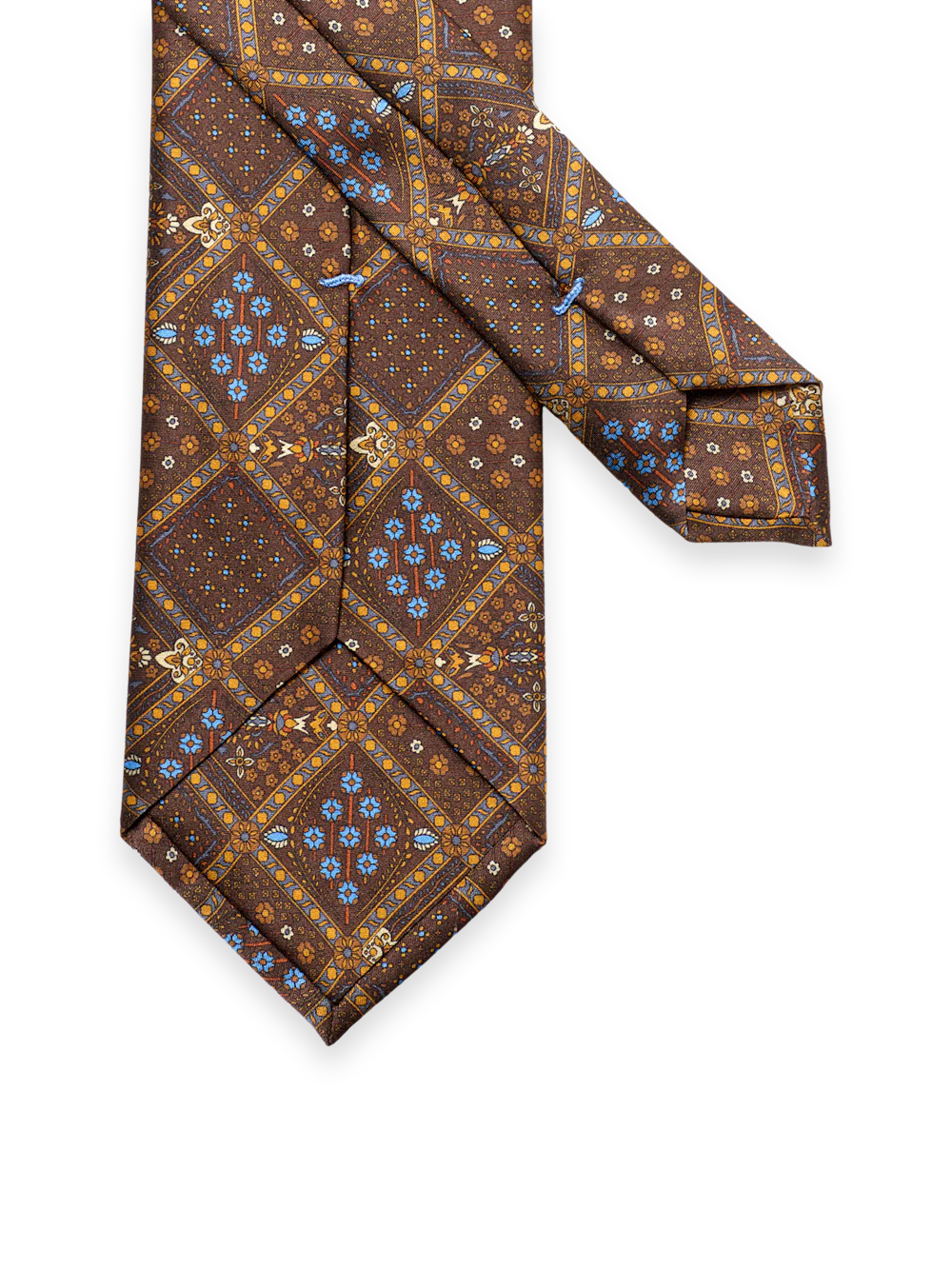 Medallion Printed Italian Silk Tie - Brown/blue - Image 3