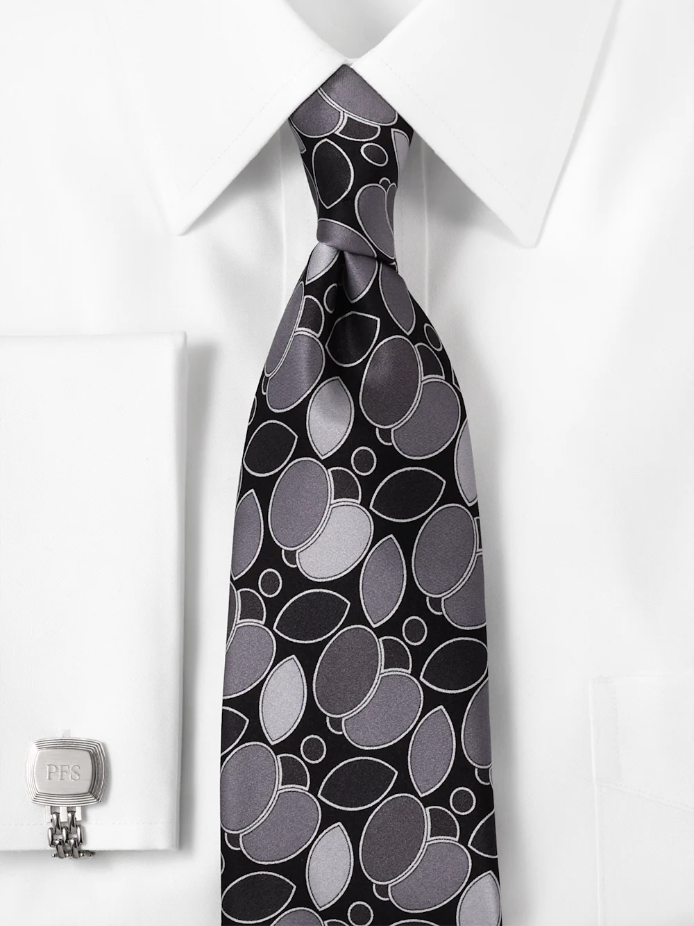 Medallion Printed Italian Silk Tie - Black - Image 2