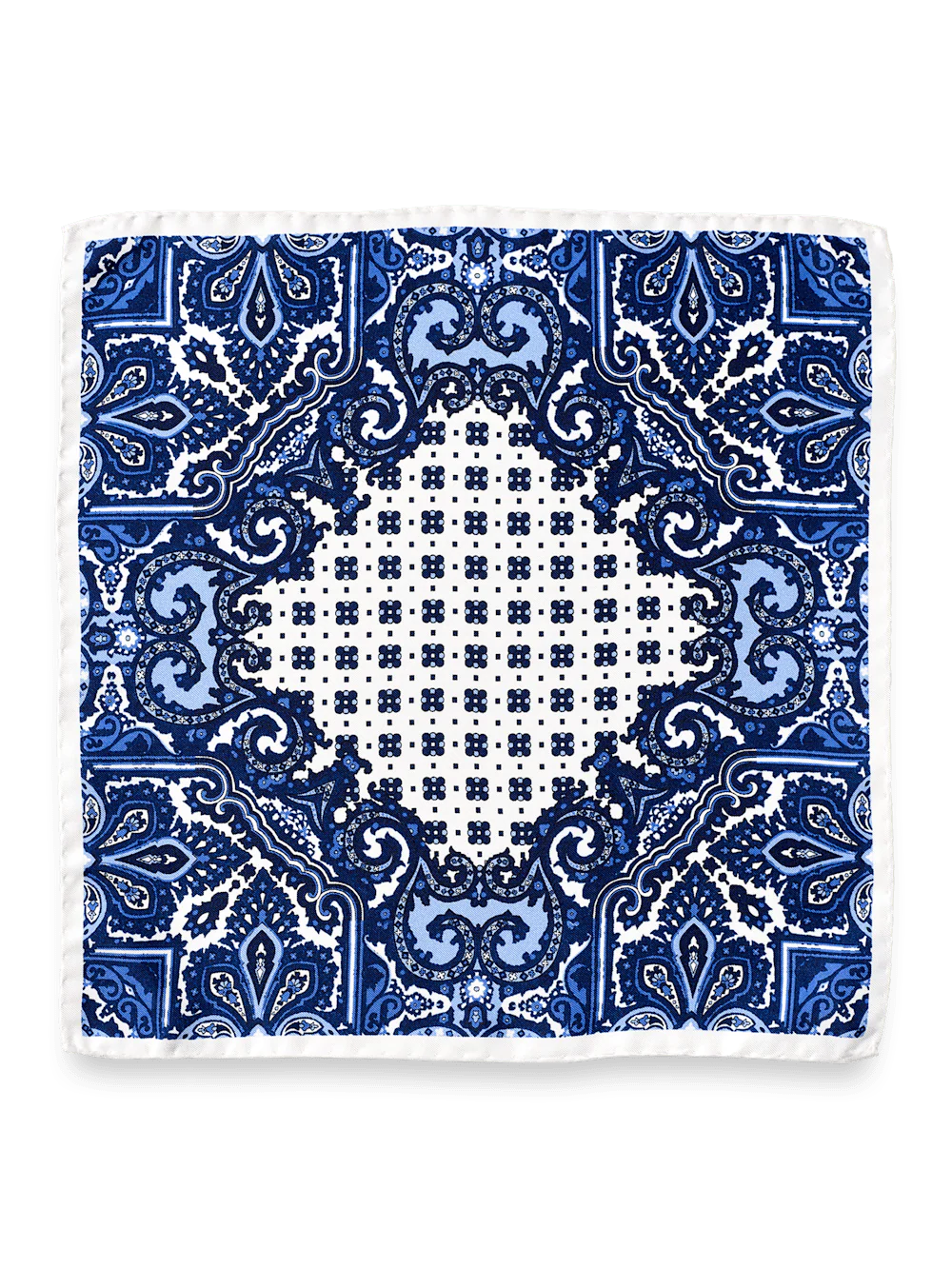 Medallion Silk Pocket Square - Blue/white - Image 2