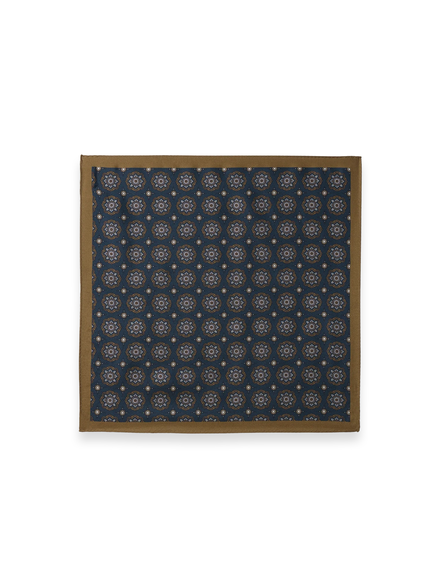 Medallion Silk Pocket Square - Blue/tan - Image 2