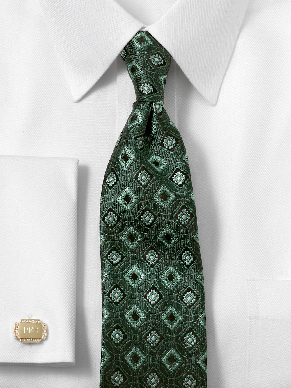 Medallion Woven Silk Tie - Green - Image 2