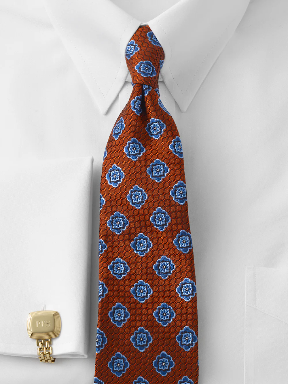 Medallion Woven Silk Tie - Orange/blue - Image 2