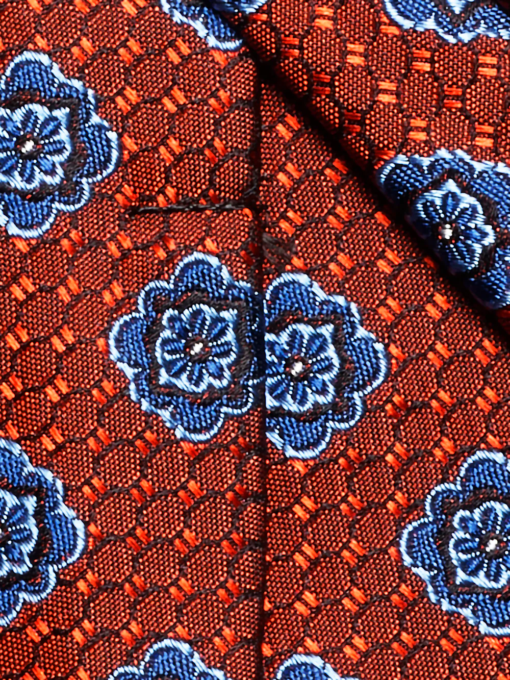 Medallion Woven Silk Tie - Orange/blue - Image 4