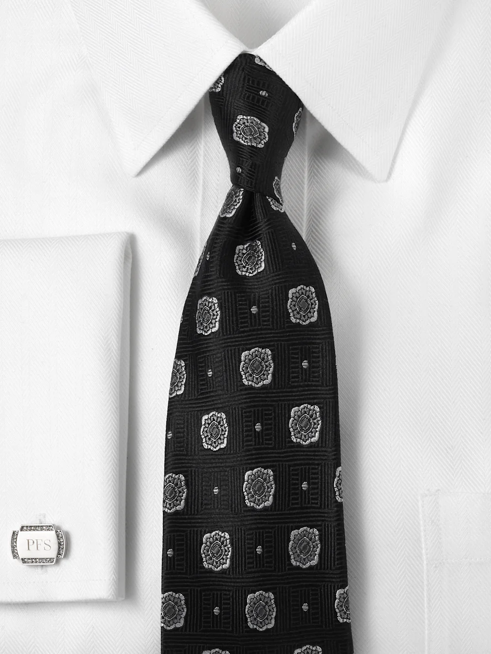 Medallion Woven Silk Tie - Black - Image 2