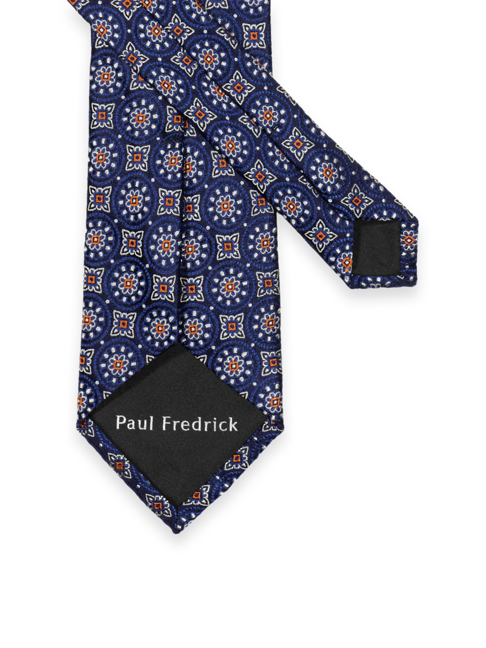 Medallion Woven Silk Tie - Navy/rust - Image 2