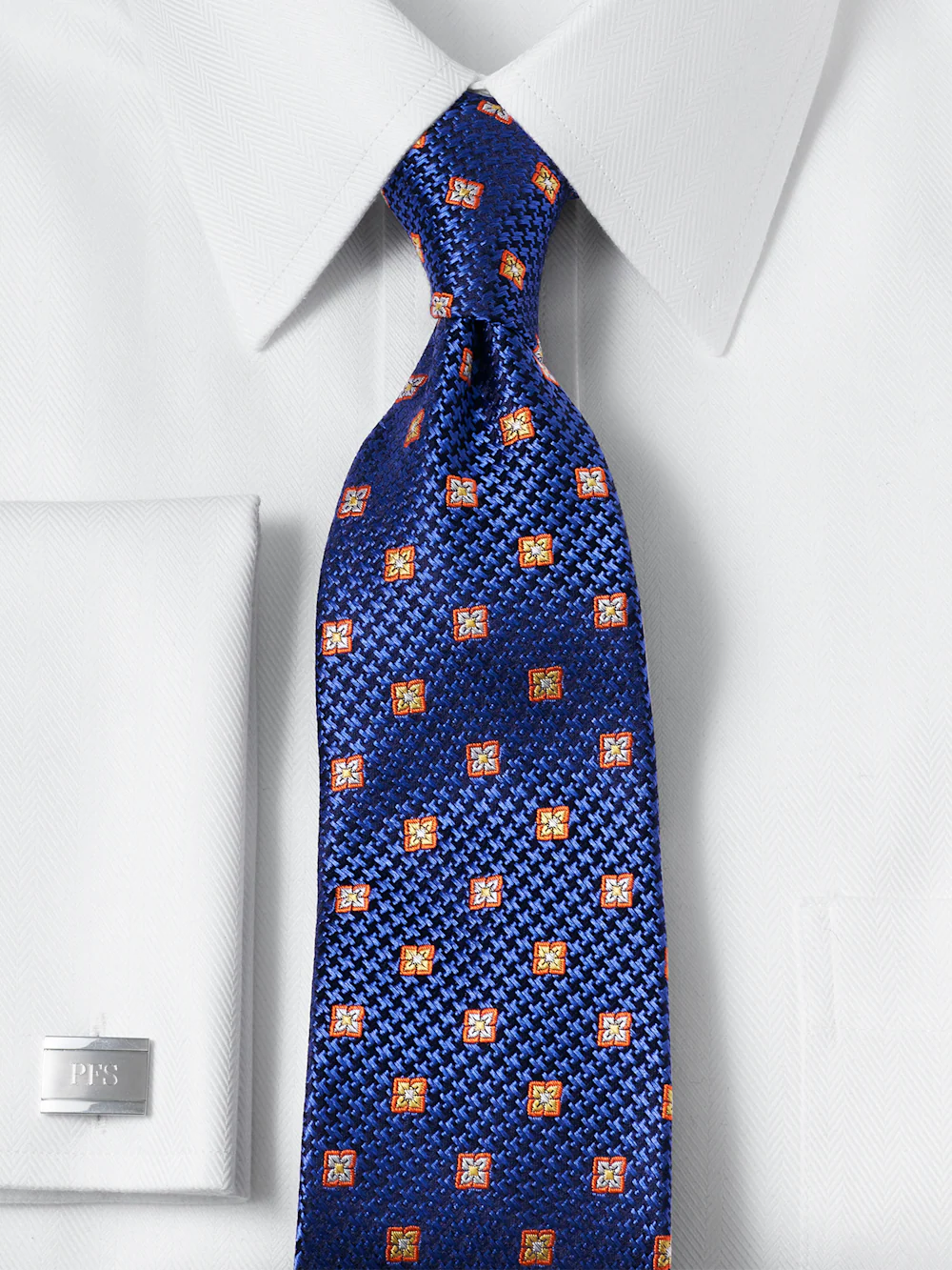 Medallion Woven Silk Tie - Blue/orange - Image 2