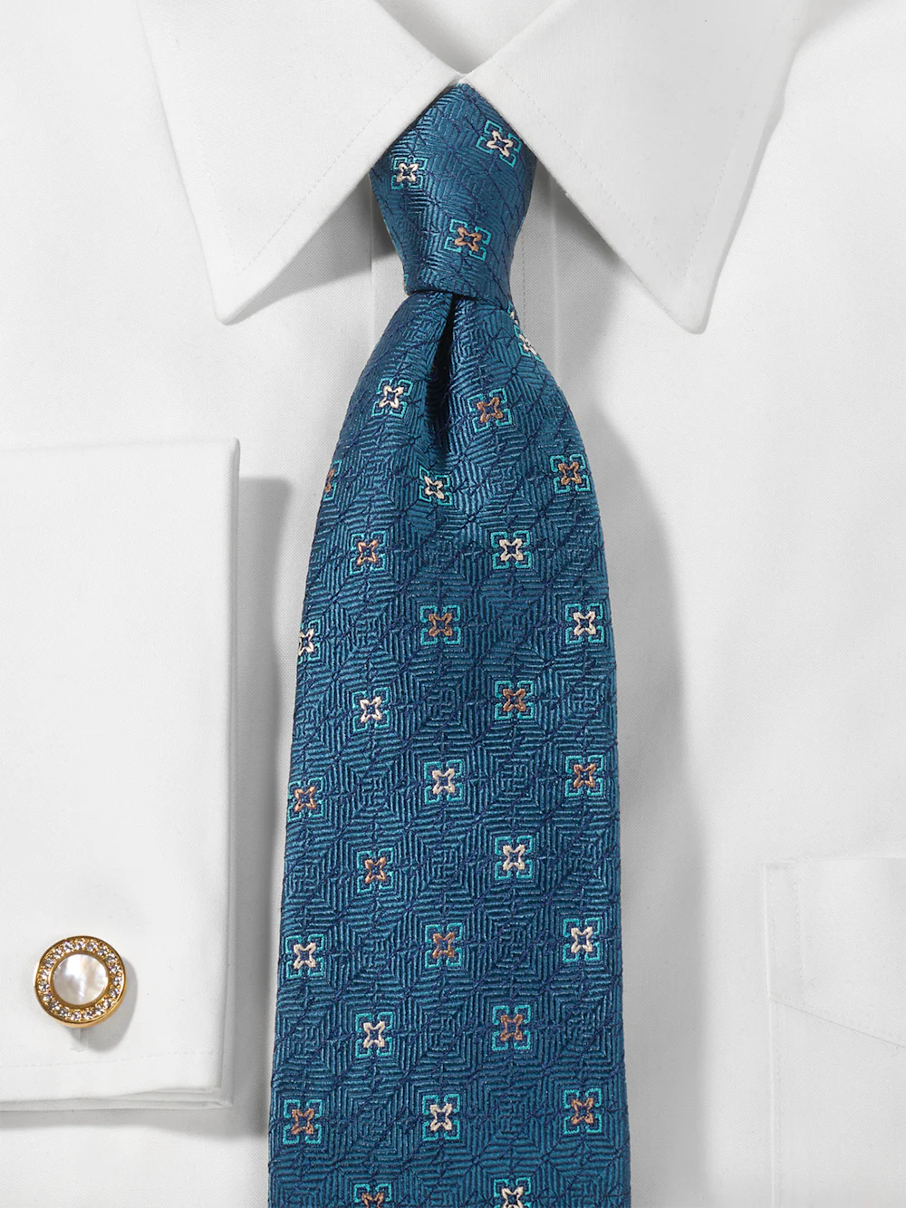 Medallion Woven Silk Tie - Teal - Image 2
