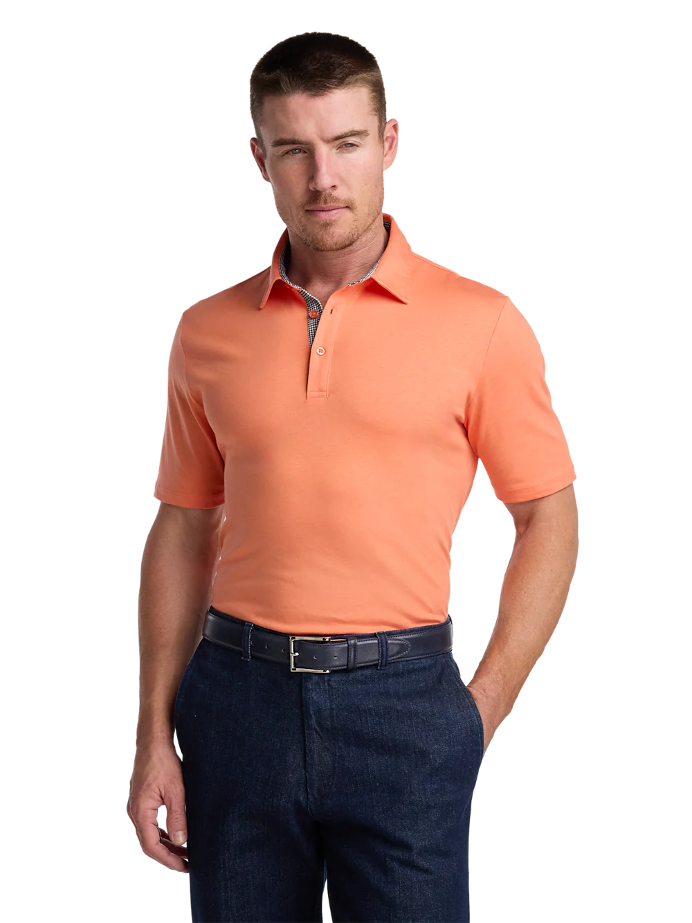 Mercerized Cotton Three Button Polo - Melon - Image 3