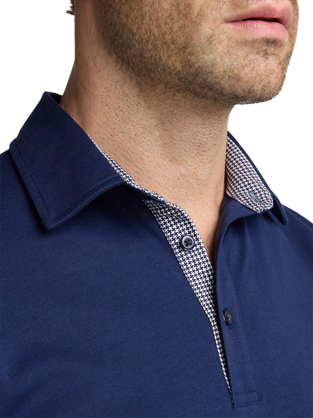 Mercerized Cotton Three Button Polo - Navy - Image 4