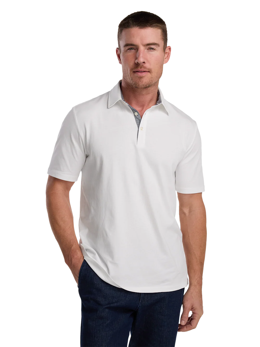 Mercerized Cotton Three Button Polo - White - Image 2