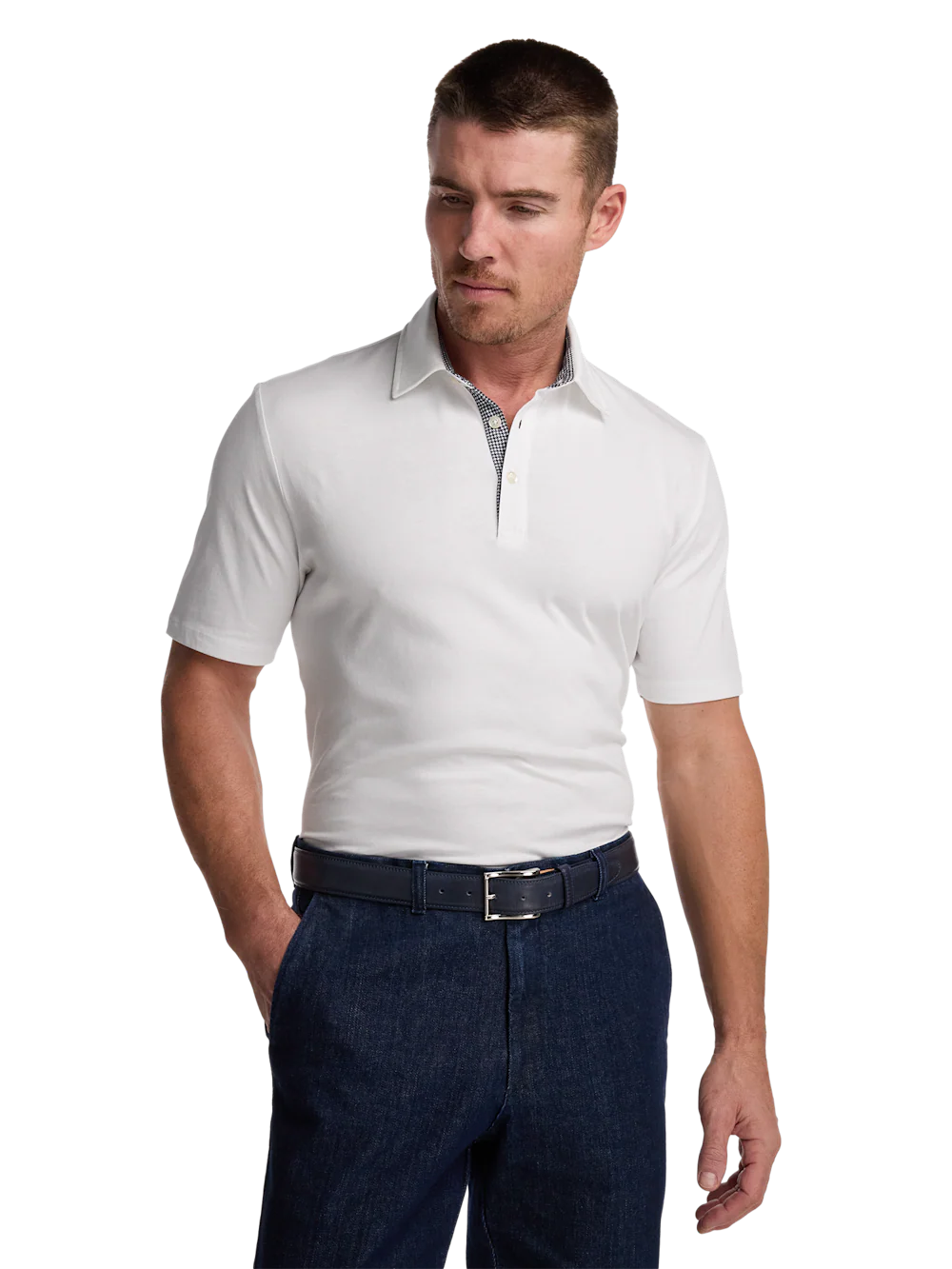 Mercerized Cotton Three Button Polo - White - Image 3
