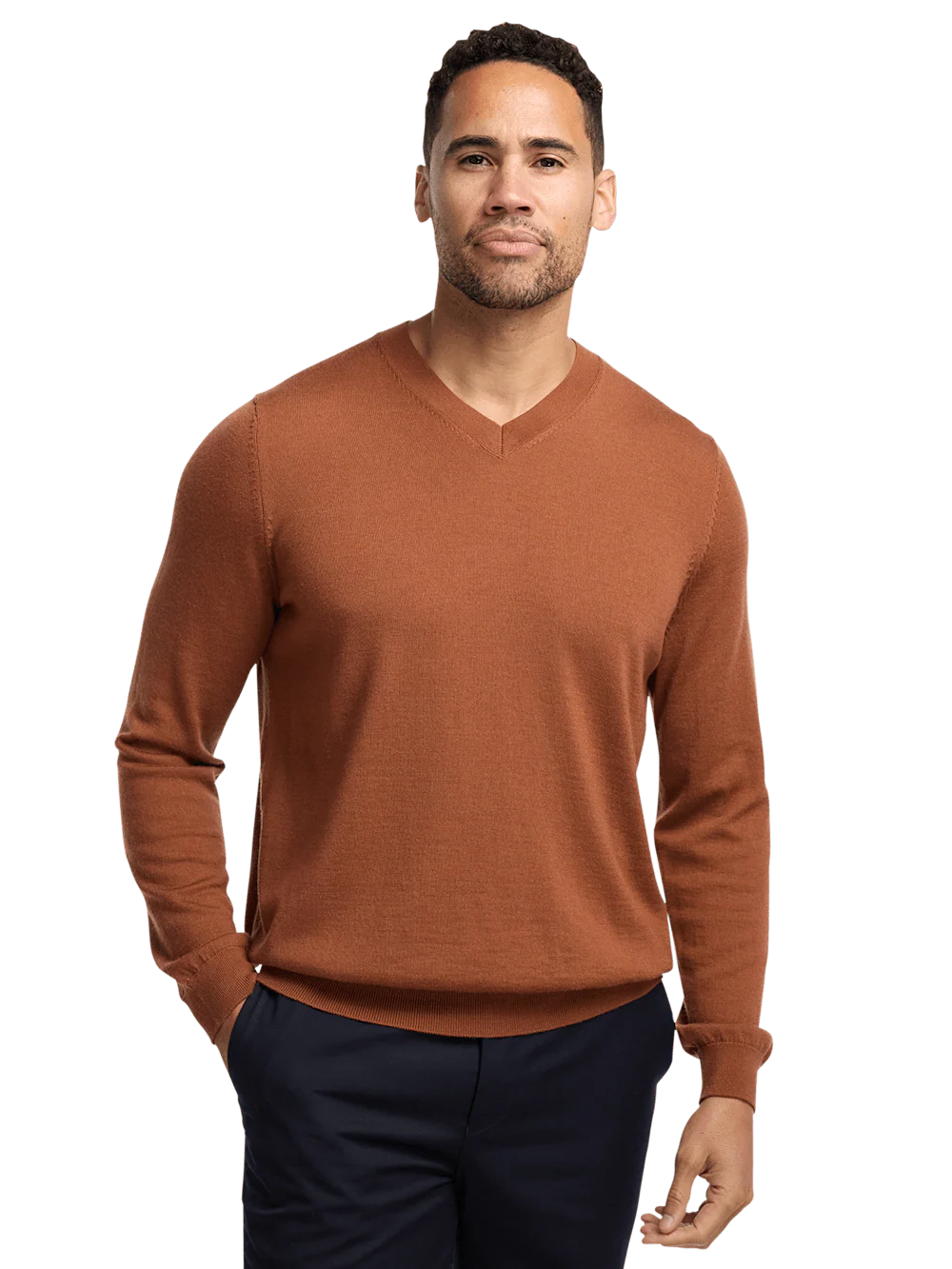 Merino Wool V-neck Sweater - Copper - Image 2