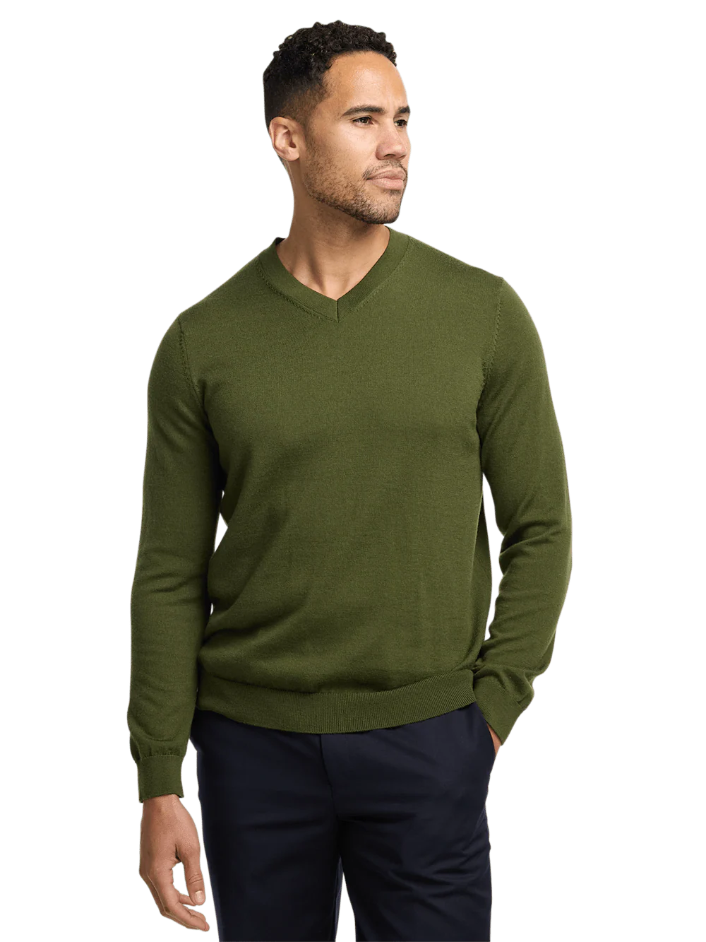 Merino Wool V-neck Sweater - Green - Image 2