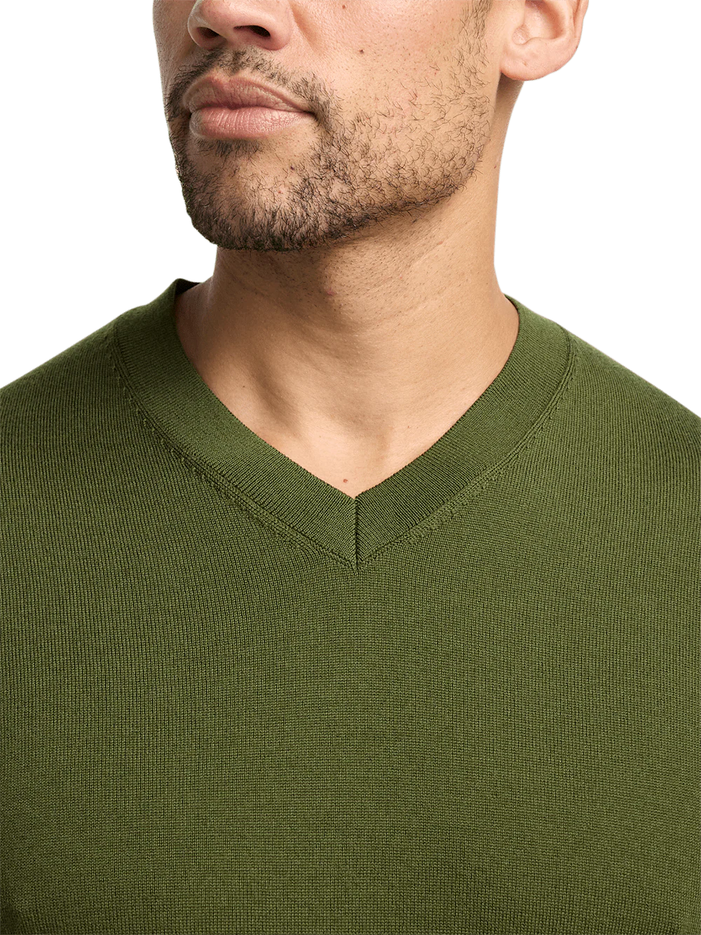 Merino Wool V-neck Sweater - Green - Image 3