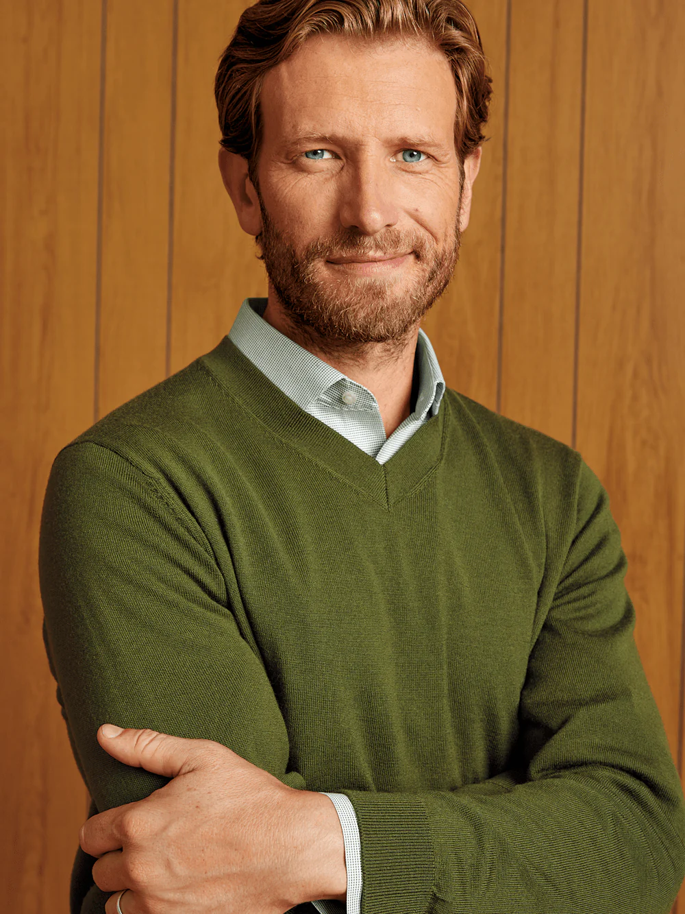 Merino Wool V-neck Sweater - Green - Image 7