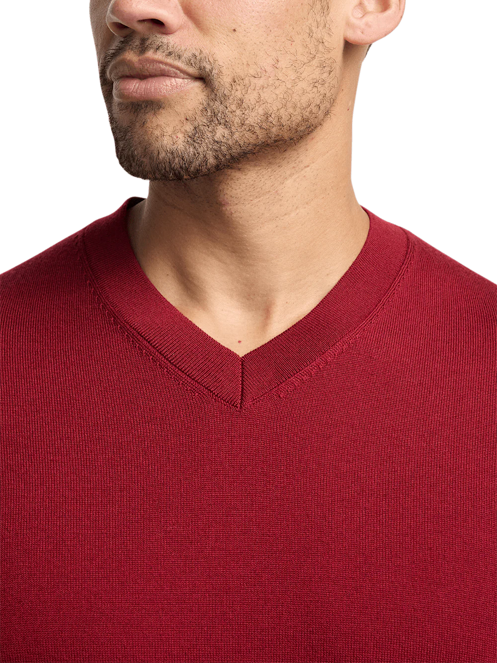 Merino Wool V-neck Sweater - Wine - Image 3