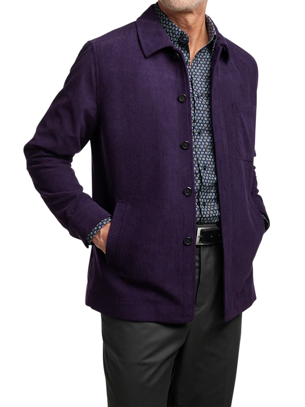 Microfiber Corduroy Shirt Jacket - Purple - Image 2