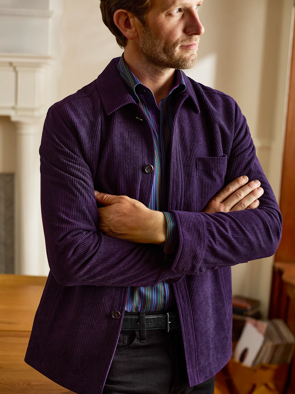 Microfiber Corduroy Shirt Jacket - Purple - Image 8