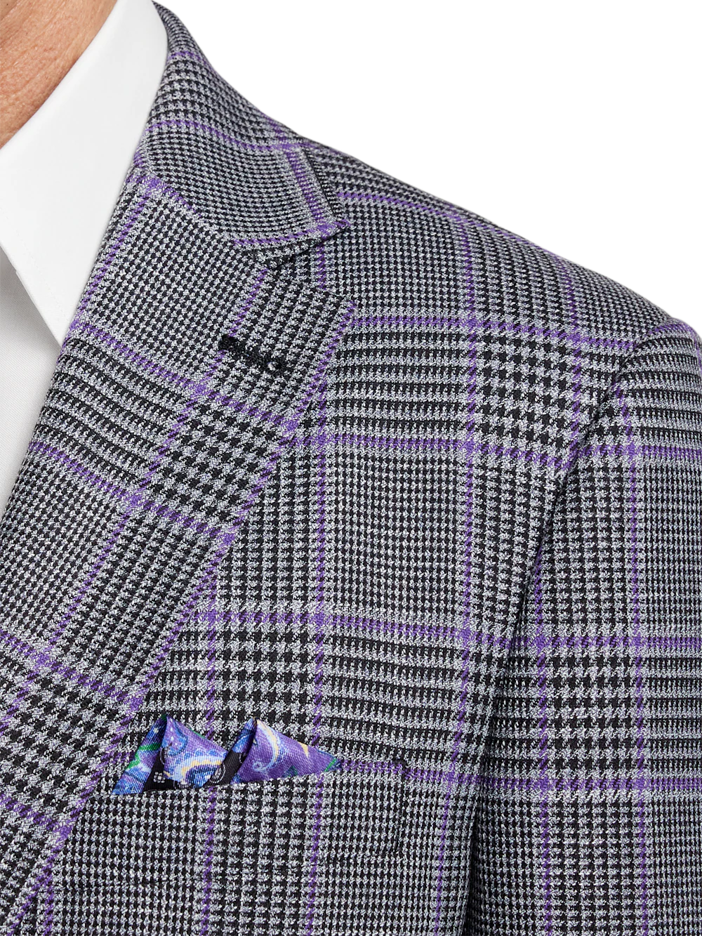 Microfiber Plaid Single Breasted Notch Lapel Sport Coat - Grey/purple - Image 6