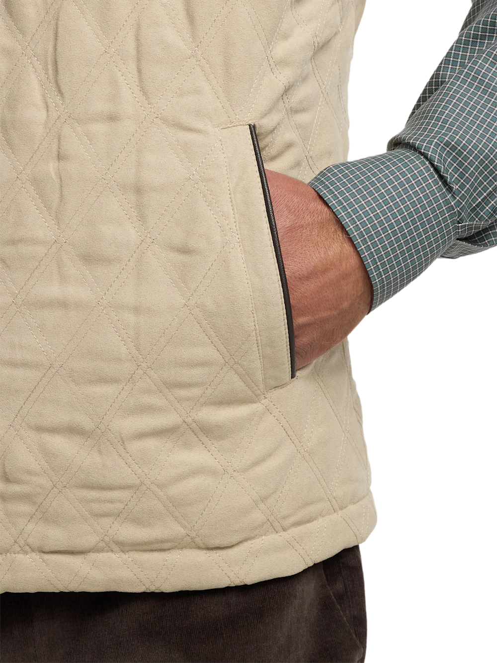 Microsuede Check Reversible Vest - Cream - Image 4
