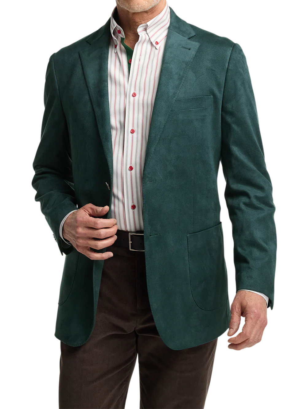 Microsuede Single Breasted Notch Lapel Sport Coat - Dark Green - Image 2