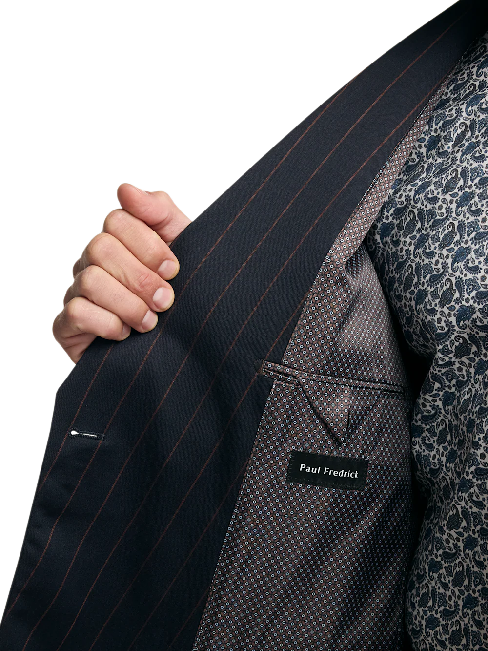Navy/Brown Wool Stripe Double Breasted Peak Lapel Suit - Navy/brown - Image 4