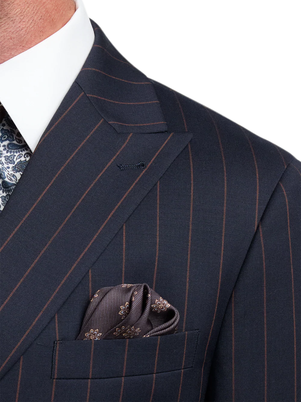 Navy/Brown Wool Stripe Double Breasted Peak Lapel Suit - Navy/brown - Image 6