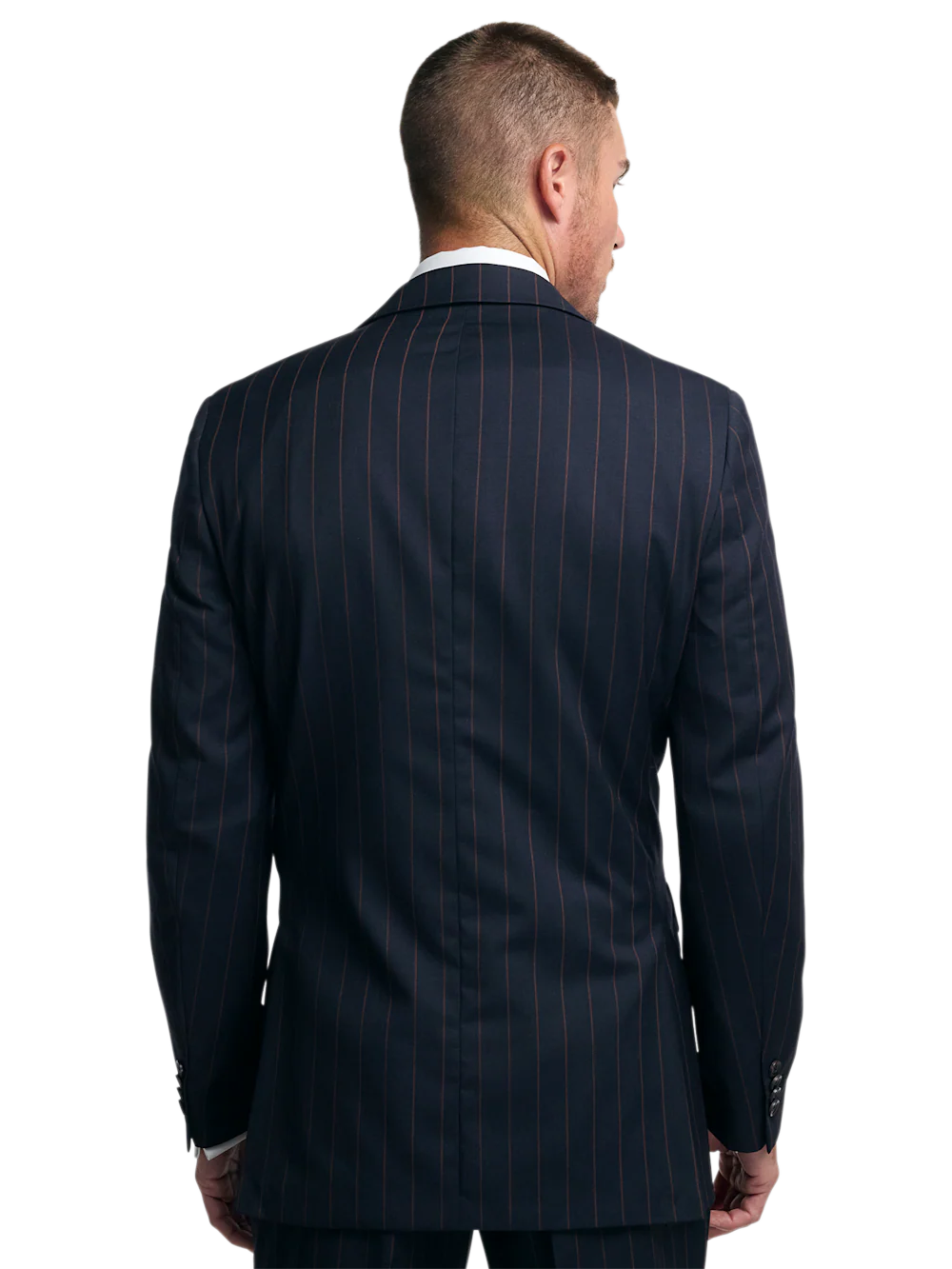 Navy/Brown Wool Stripe Double Breasted Peak Lapel Suit - Navy/brown - Image 7
