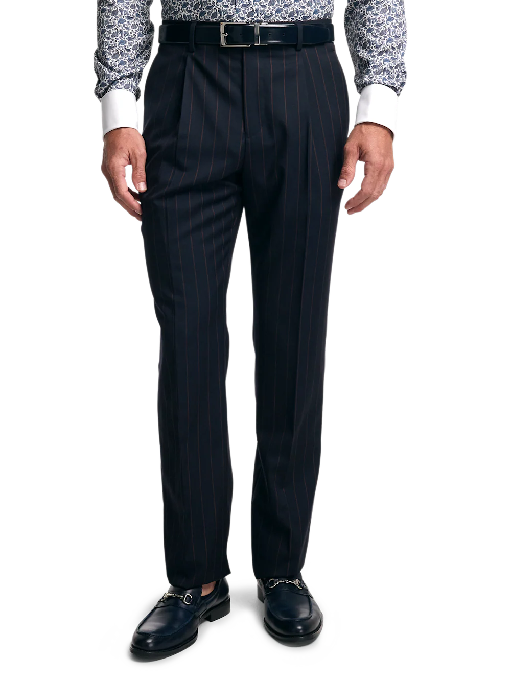 Navy/Brown Wool Stripe Double Breasted Peak Lapel Suit - Navy/brown - Image 8