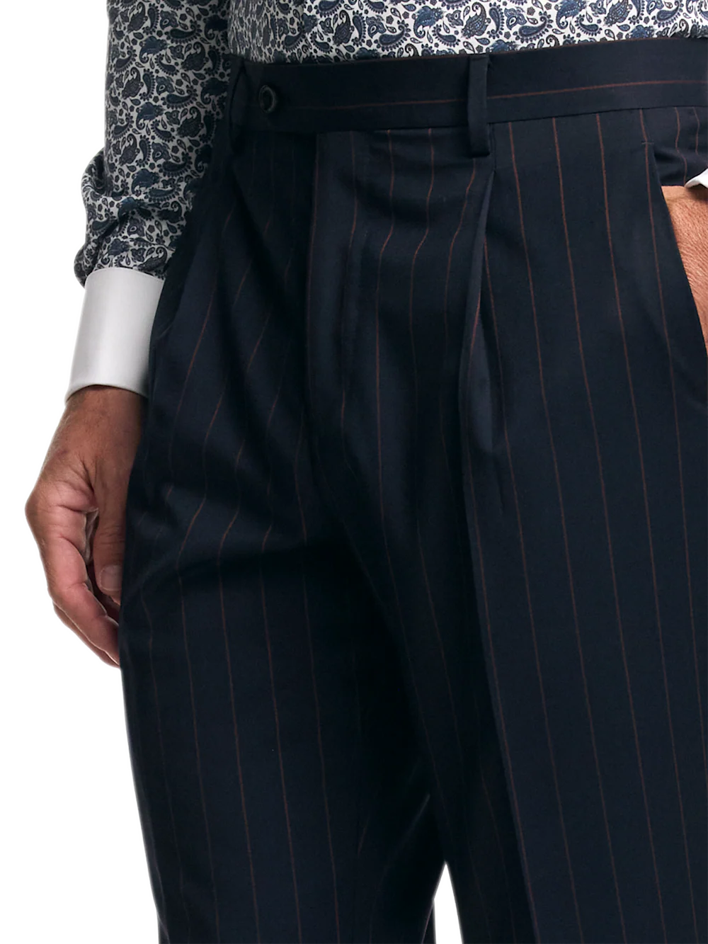 Navy/Brown Wool Stripe Single Pleat Suit Pants - Navy/brown - Image 3