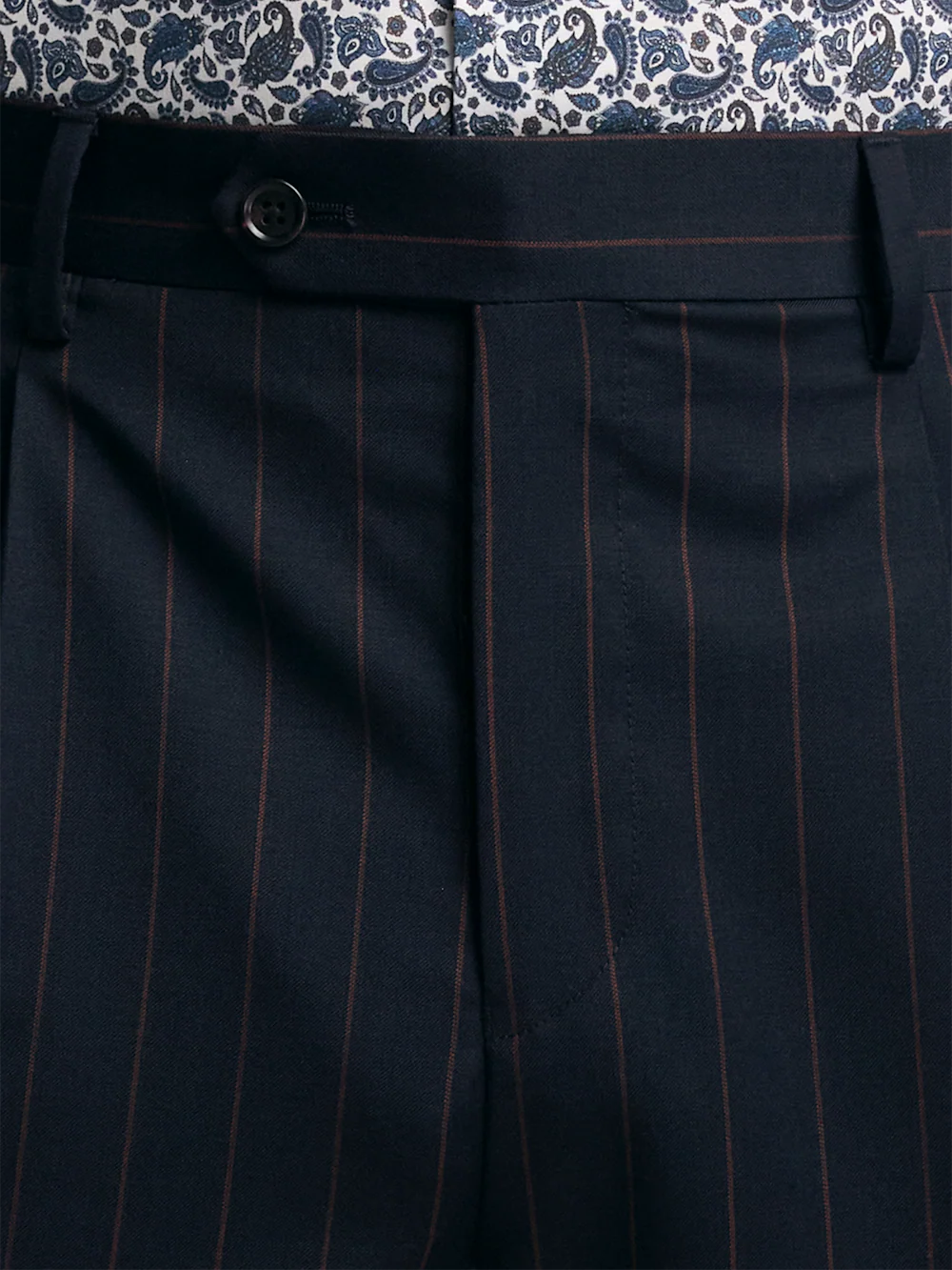 Navy/Brown Wool Stripe Single Pleat Suit Pants - Navy/brown - Image 4