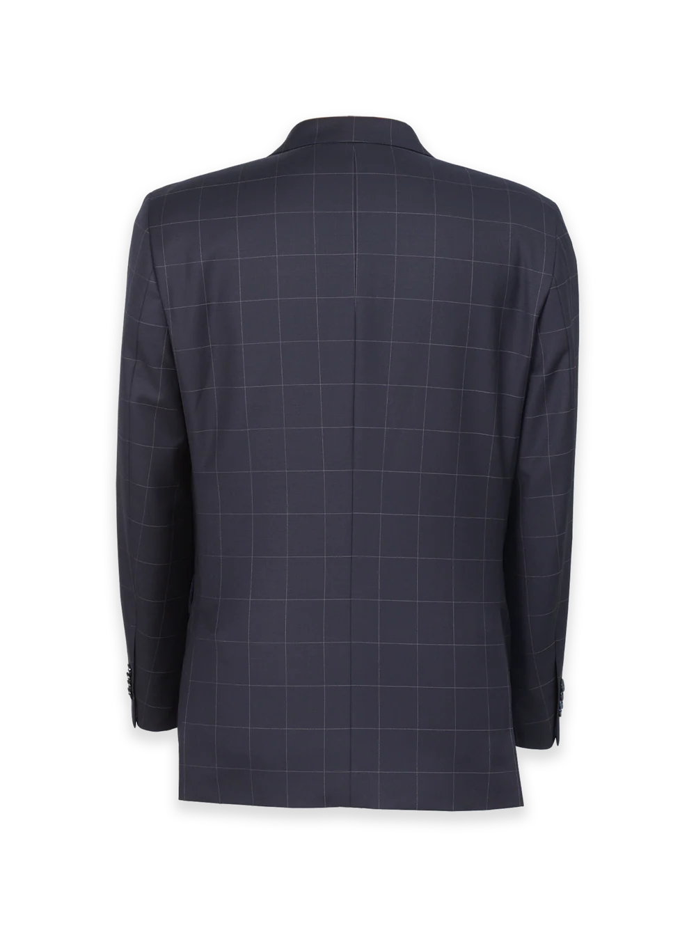 Navy Wool Windowpane Double Breasted Peak Lapel Suit Jacket - Navy - Image 2