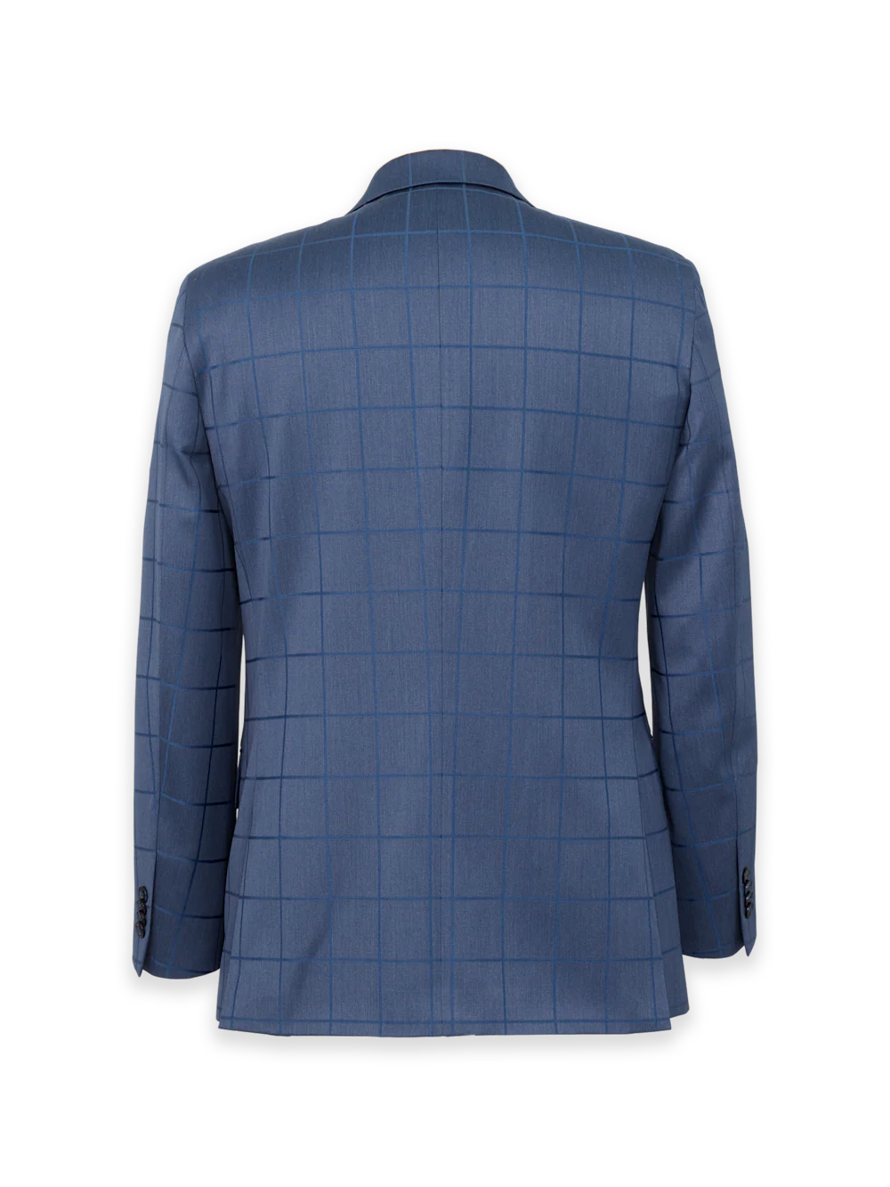 Navy Wool Windowpane Single Breasted Notch Lapel Suit Jacket - Navy - Image 2