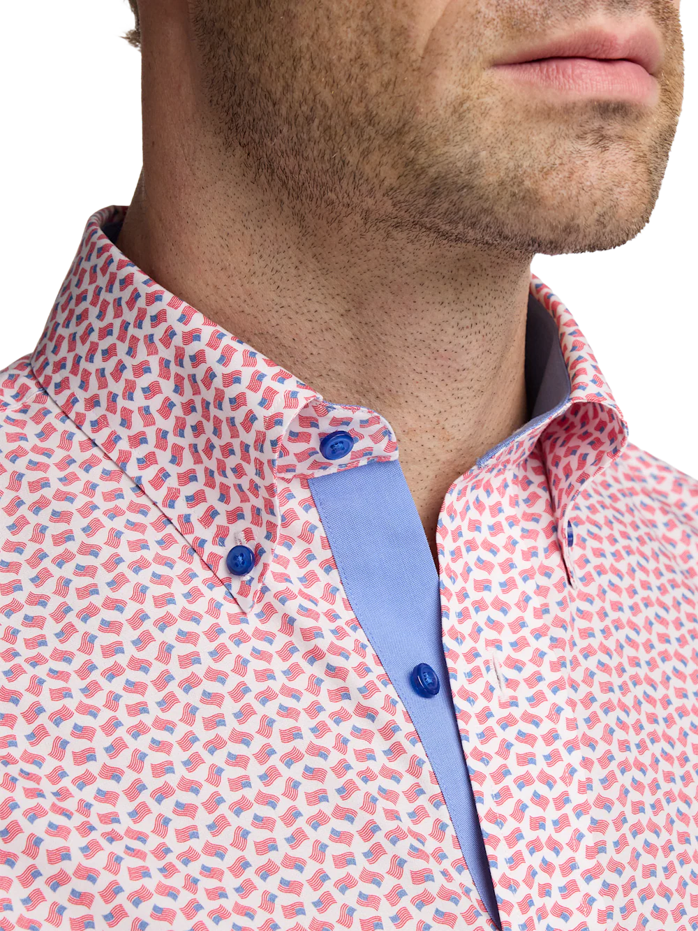 Non-Iron Cotton American Flag Dress Shirt With Contrast Trim - Red/blue - Image 3