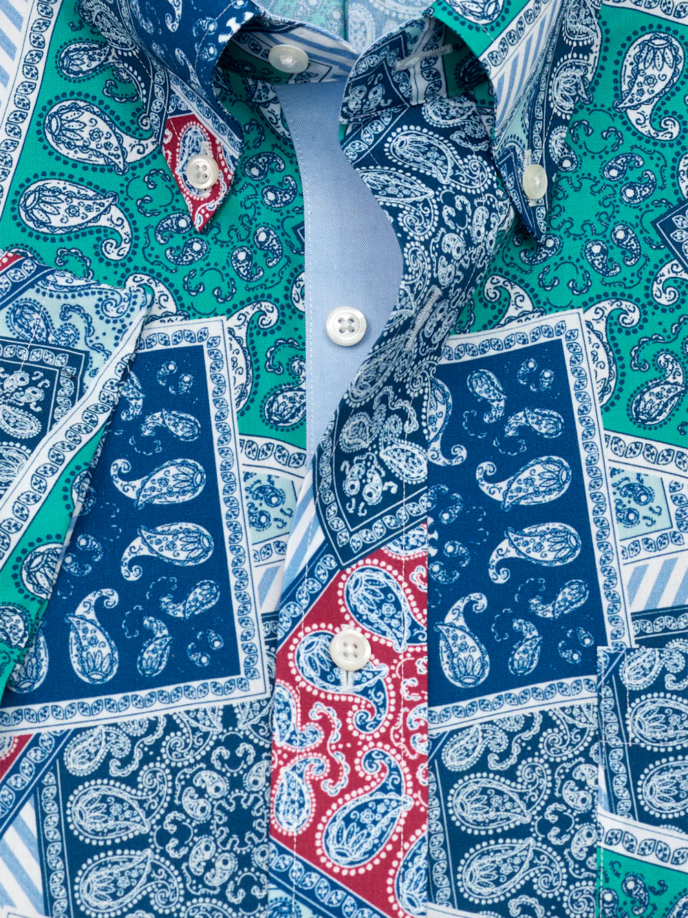 Non-Iron Cotton Bandana Dress Shirt With Contrast Trim - Blue Multi - Image 6