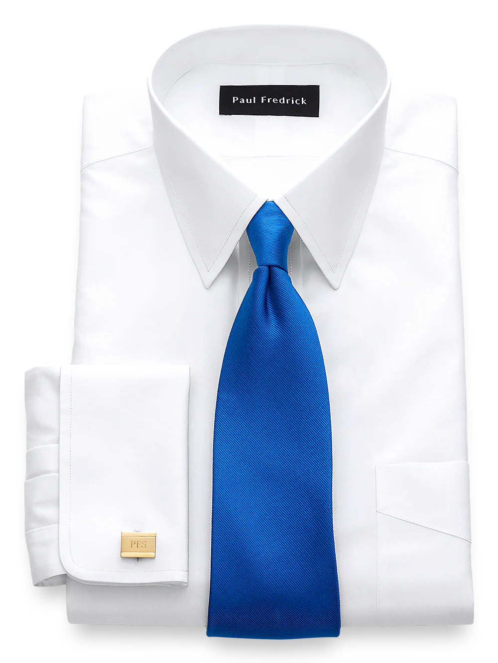 Non-Iron Cotton Broadcloth Straight Collar French Cuff Dress Shirt - Blue - Image 2