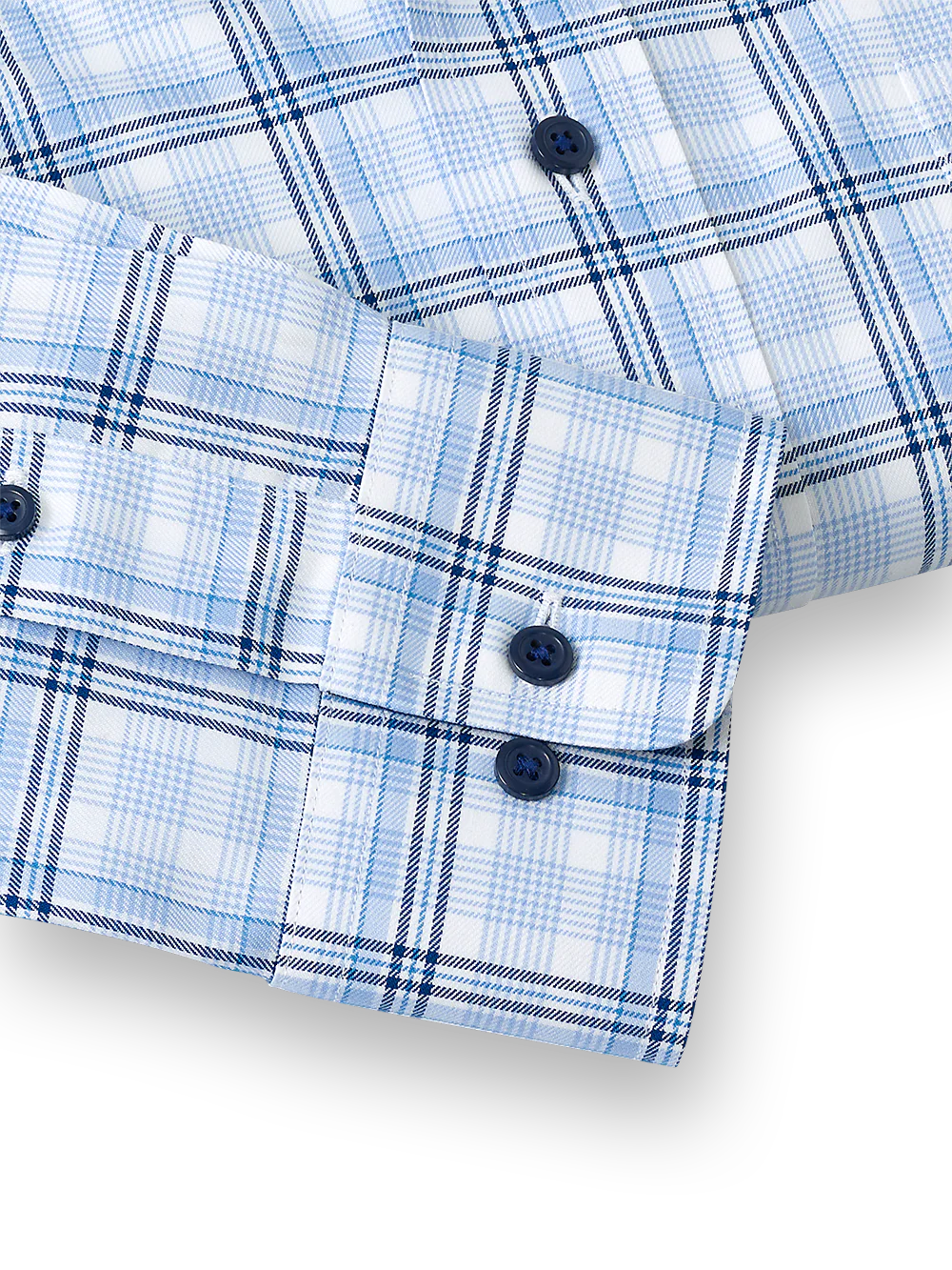 Non-Iron Cotton Check Dress Shirt With Contrast Trim - Blue - Image 4