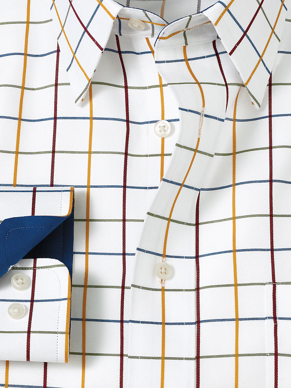 Non-Iron Cotton Check Dress Shirt With Contrast Trim - White Multi - Image 6