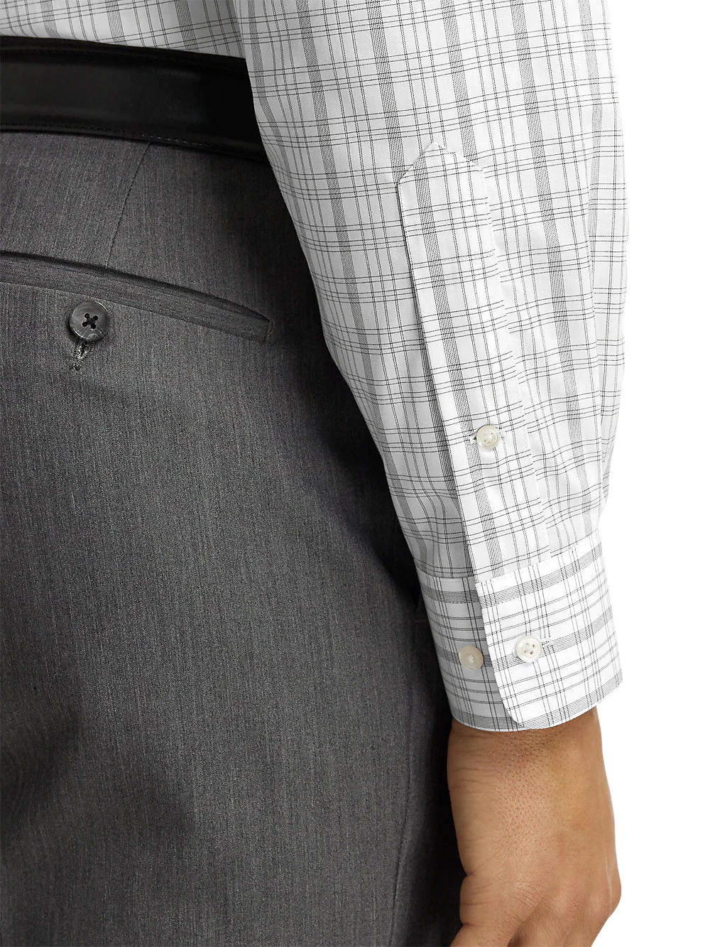 Non-Iron Cotton Check Dress Shirt With Contrast Trim - Black/white - Image 4